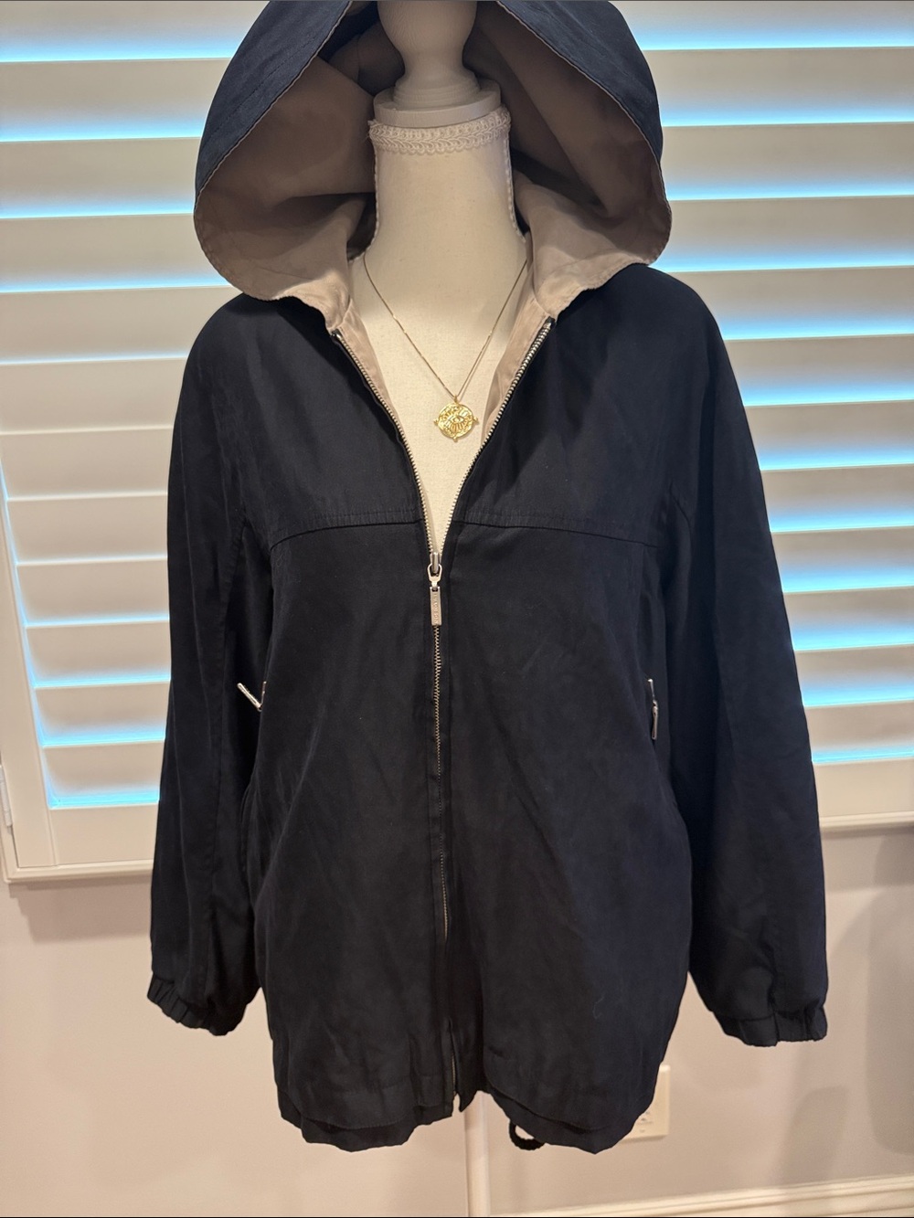 1 Madison Black Hooded Zip-Front Jacket with Cream Lining